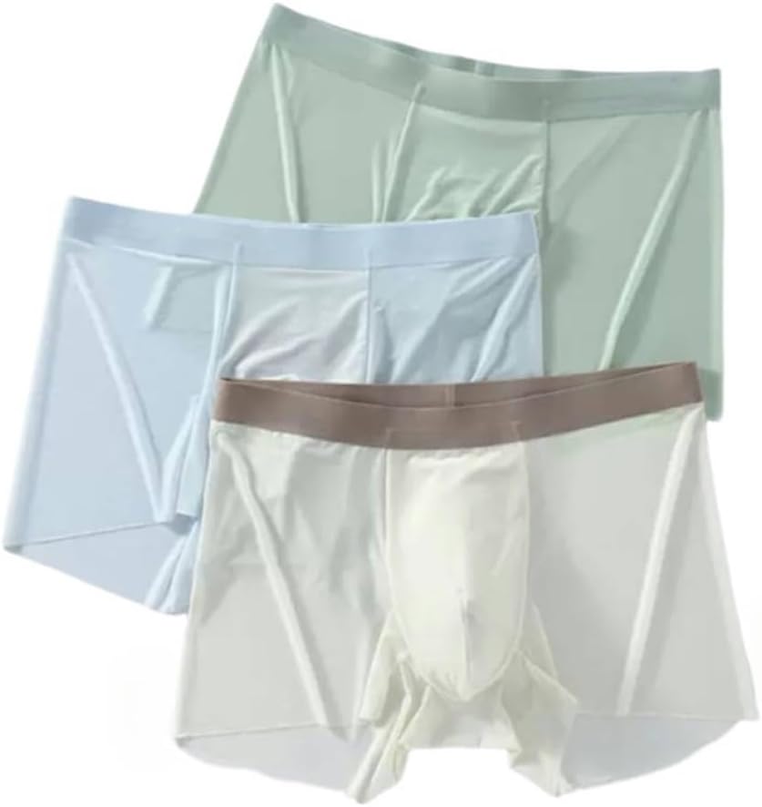 Men's Ice Silk Ultra-Thin Boxer Briefs Panties, Seamless Men Boxer Shorts U Bulge Underwear Breathable Underpants