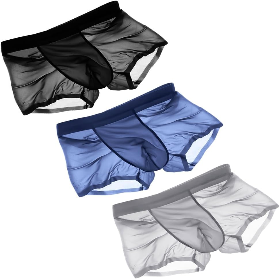 Mens Ice Silk Boxers Briefs Sexy Cooling Trunks Underwear Super Thin Bulge Pouch Boxers