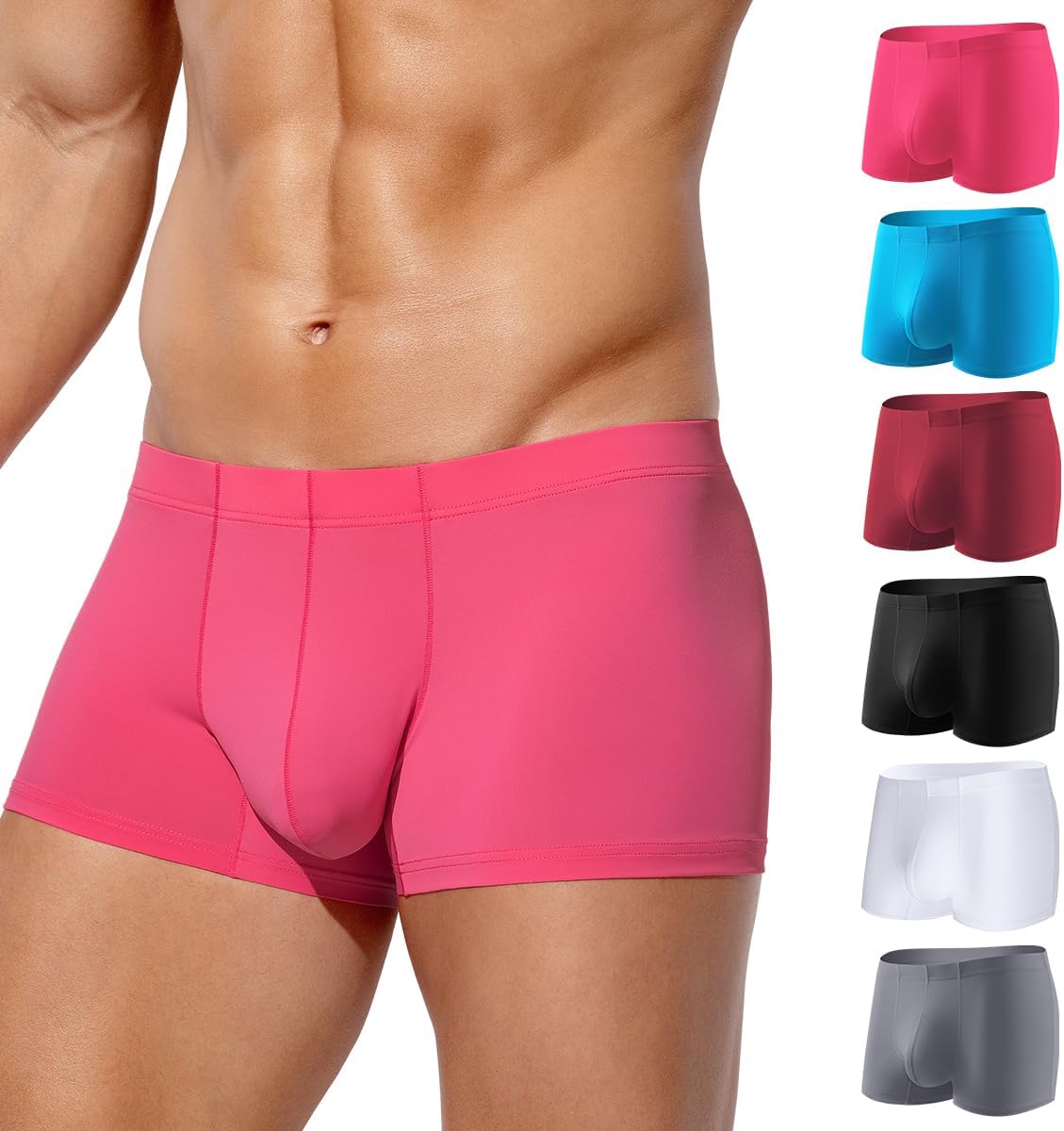 Men's Boxer Briefs, Sexy Silky Breathable Ice Silk Mens Trunks Underwear, Underwear for Men 6 Pack