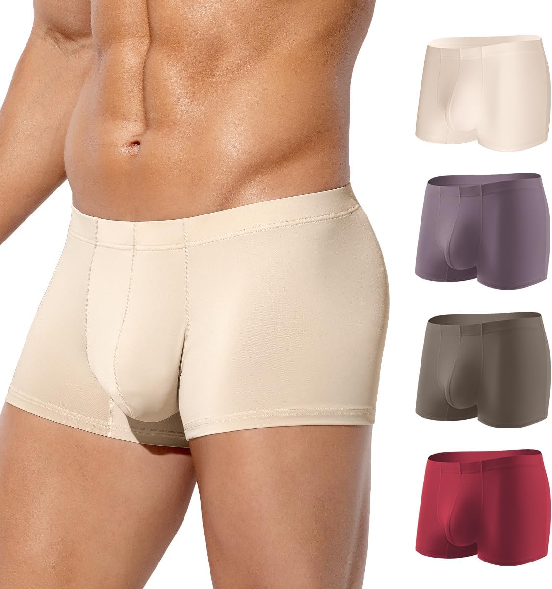 Men's Boxer Briefs, Sexy Silky Breathable Ice Silk Mens Trunks Underwear, Underwear for Men 4 Pack