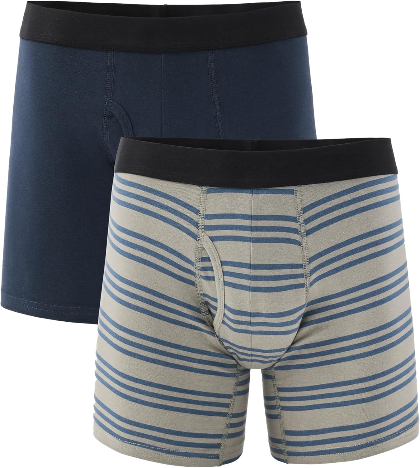 Men's Organic Cotton Underwear Boxer Briefs, Breathable Underpants with Vertical Fly, 2 Pack